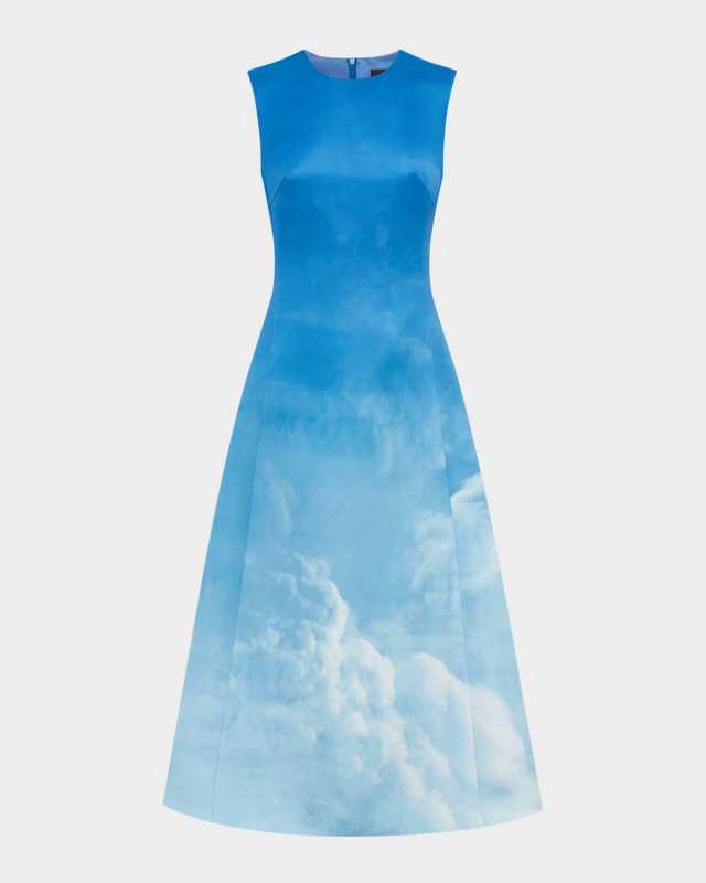 Cleo Sleeveless Cloud-Print Midi Dress