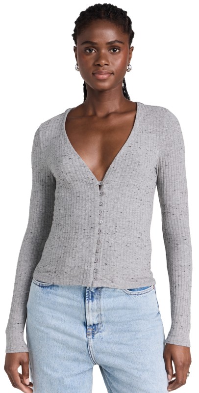 Enza Costaong Sleeve V Cardigan Grey