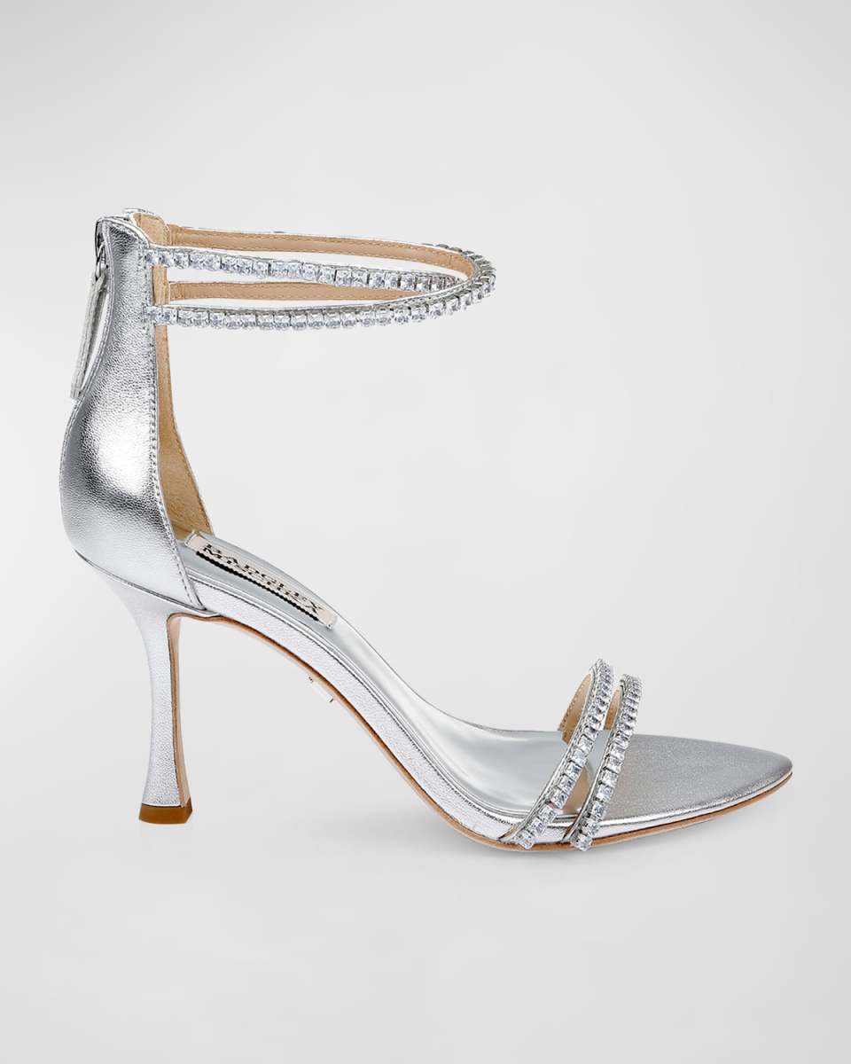 Logan Metallic Crystal Ankle-Cuff Sandals