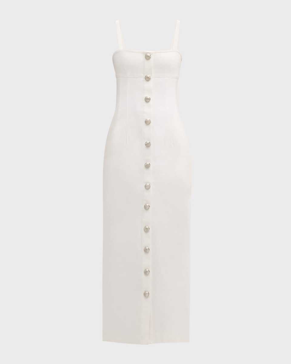 Camille Button-Front Sleeveless Denim Maxi Dress