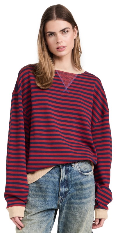 Free People Classic Striped Crew Sweatshirt Nautical Combo