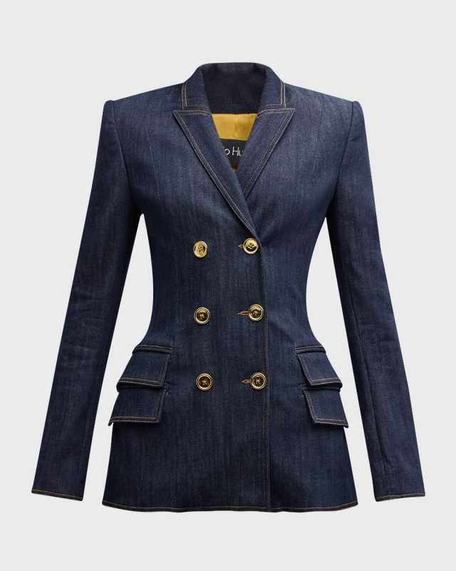 Fitted Denim Double-Breasted Jacket