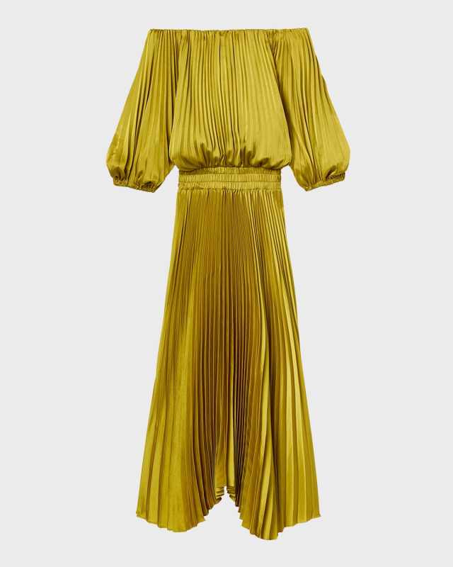 Sienna Pleated Off-The-Shoulder Midi Dress