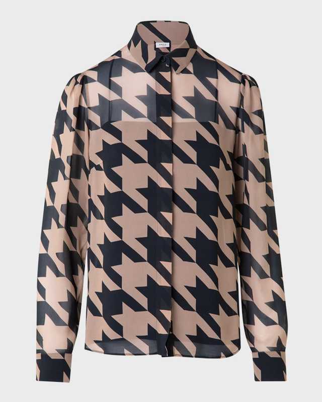 Houndstooth Print Button-Front Blouse