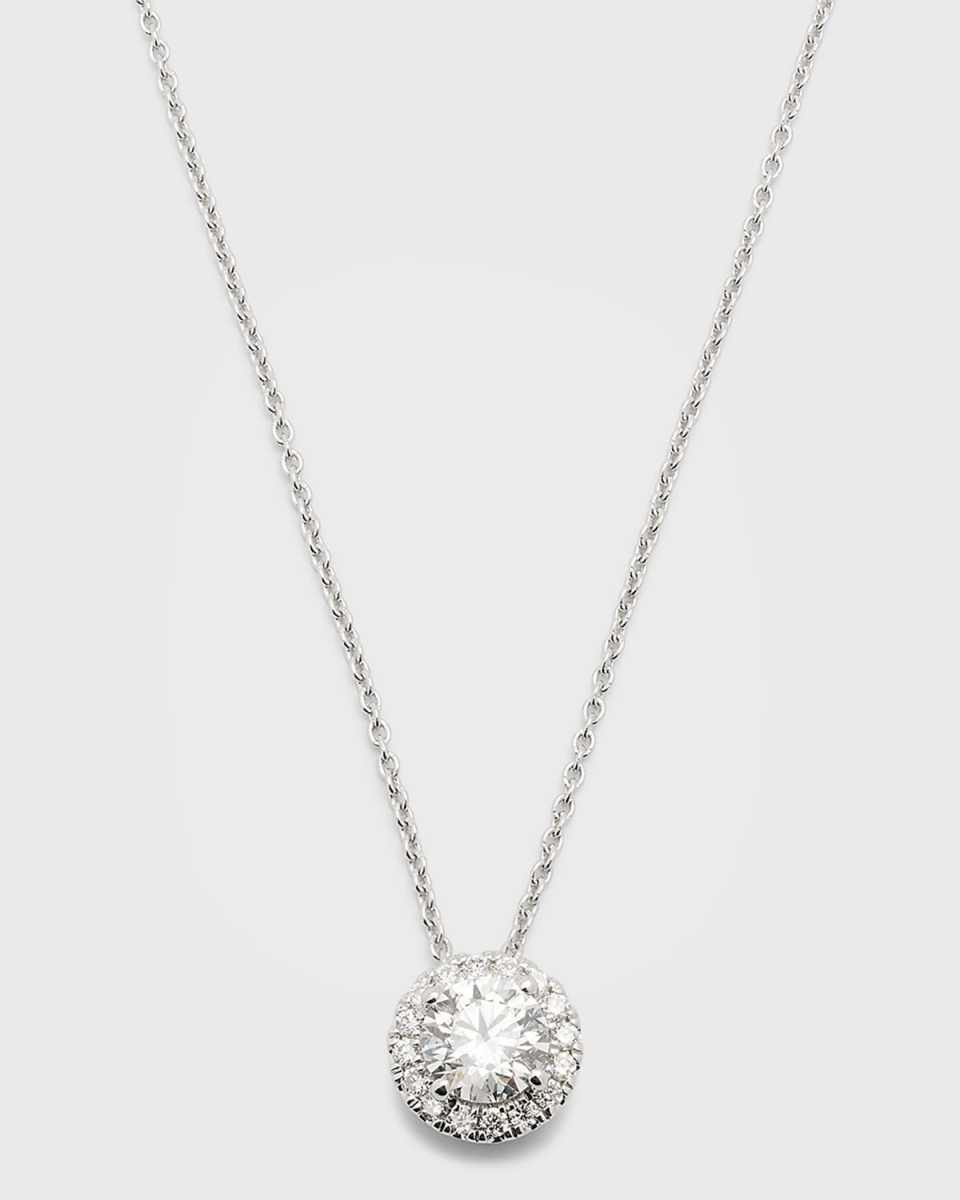 Lab Grown Diamond 18K White Gold Round Halo Pendant Necklace