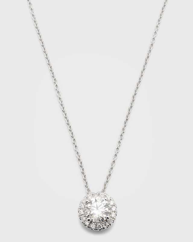 Lab Grown Diamond 18K White Gold Round Halo Pendant Necklace