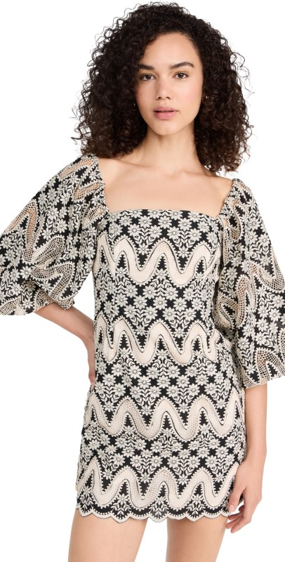 Cara Cara Montauk Dress B & W Scallop Floral Eyelet