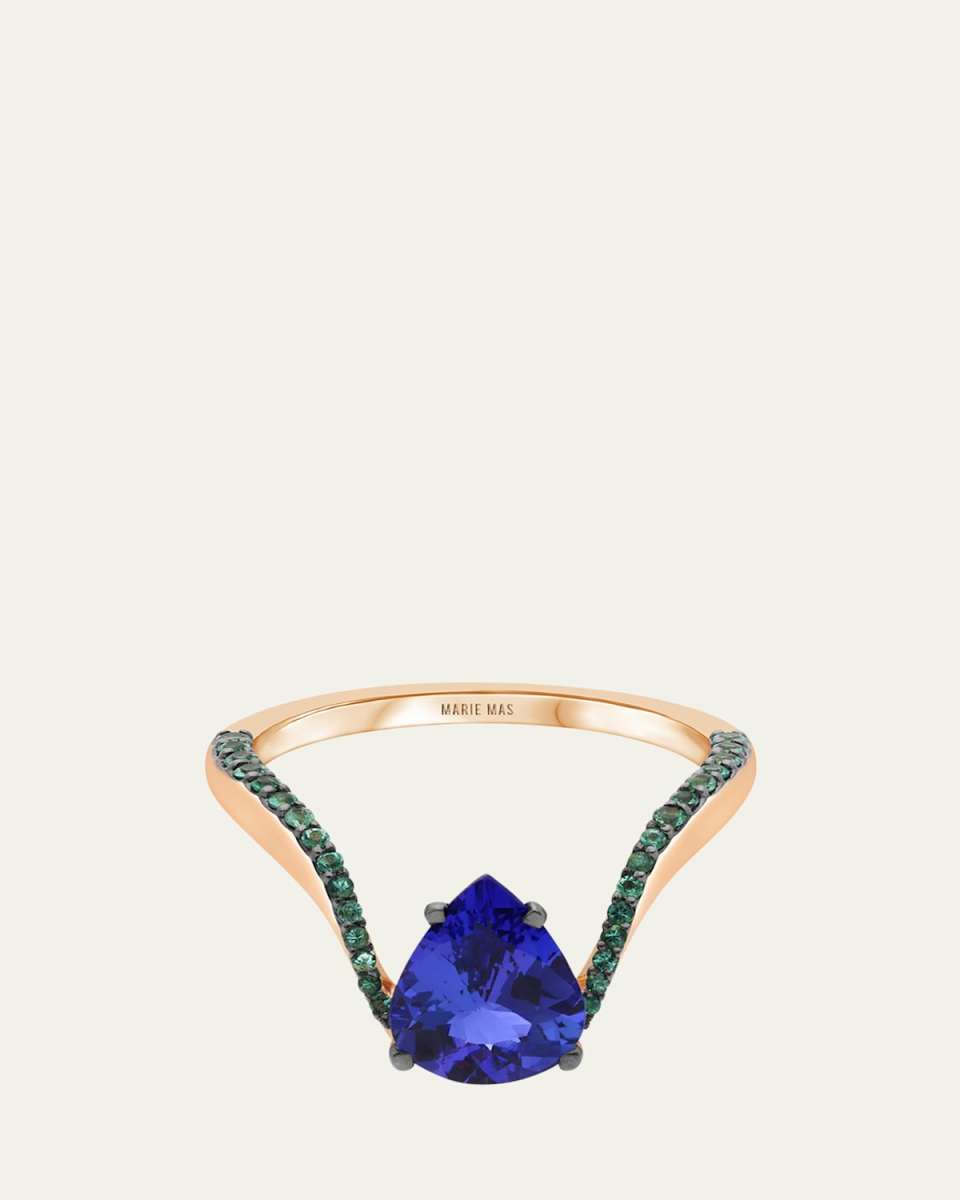 Aura 18K Rose Gold Tanzanite and Emerald Ring, Size