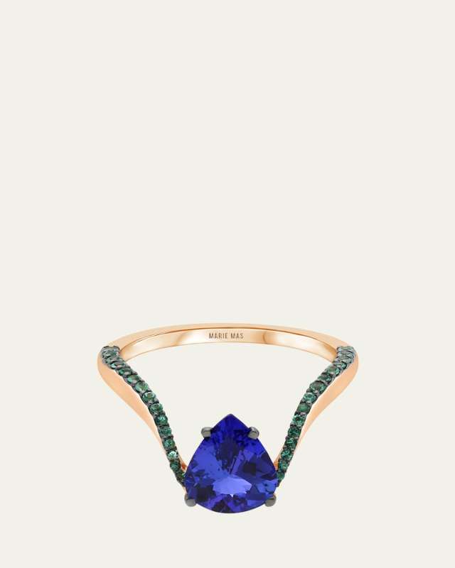 Aura 18K Rose Gold Tanzanite and Emerald Ring, Size