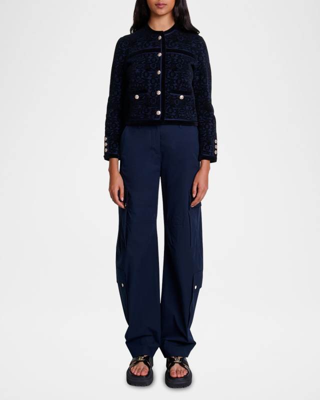 Meverie Velvet Jacquard Cardigan