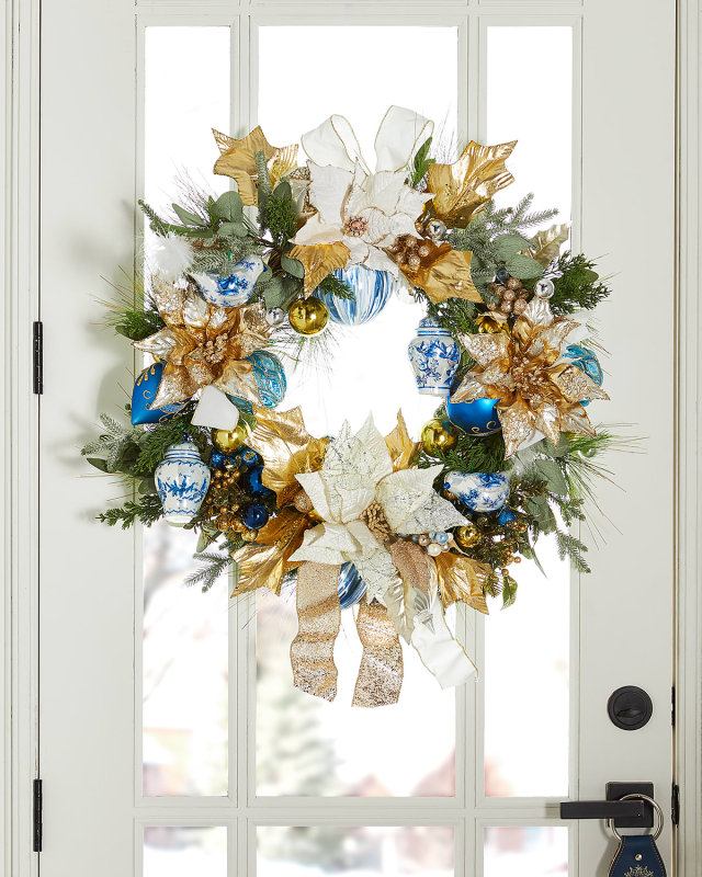 31" Blue and White Chinoiserie Holiday Wreath