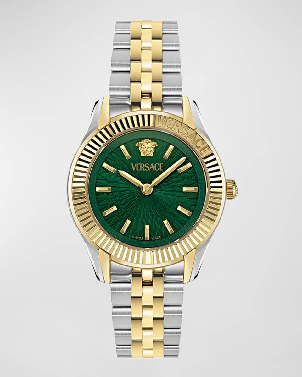 30mm Greca Time Watch with Bracelet Strap, Two Tone/Green