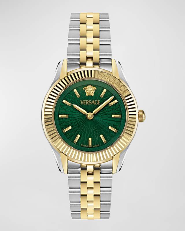 30mm Greca Time Watch with Bracelet Strap, Two Tone/Green