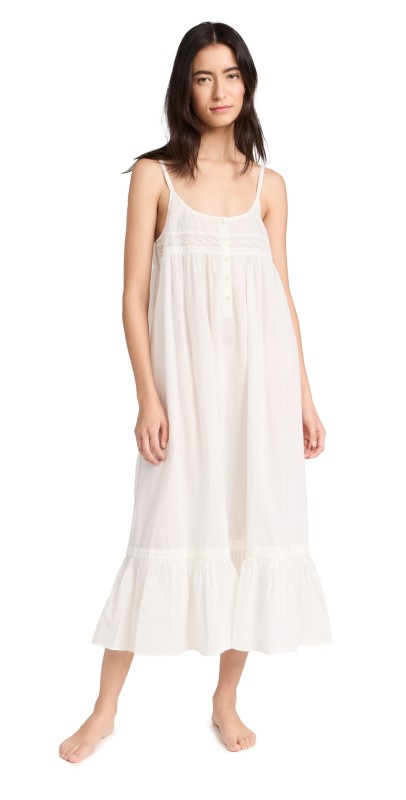 THE GREAT. The Eyelet Ruffle Tank Night Dress True White