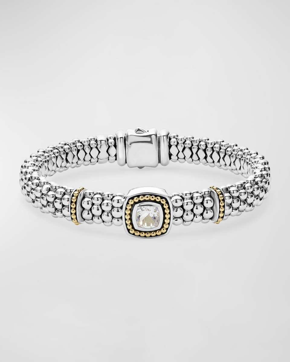 Rittenhouse White Topaz Silver Caviar Bracelet with 18K Gold, 9mm