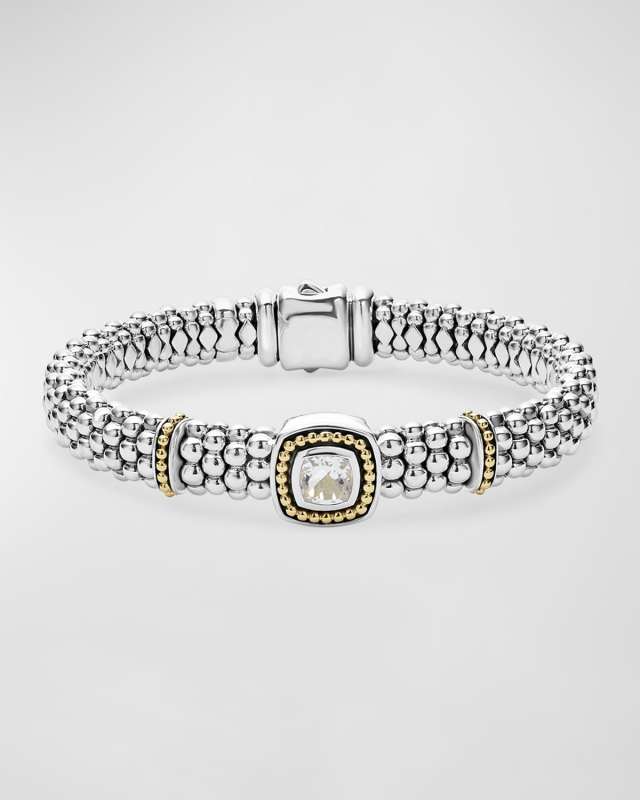 Rittenhouse White Topaz Silver Caviar Bracelet with 18K Gold, 9mm