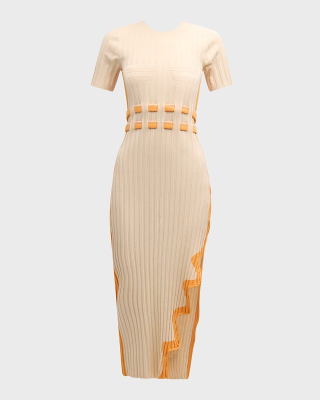 Jodie Two-Tone Pleated Asymmetric Long Dress