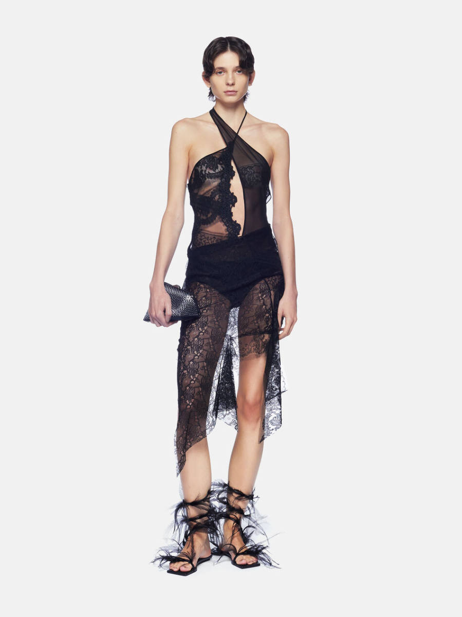 THE ATTICO Cutout halterneck lace minidress