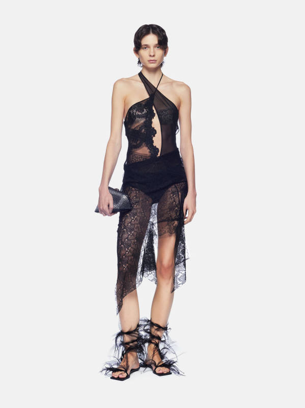 THE ATTICO Cutout halterneck lace minidress