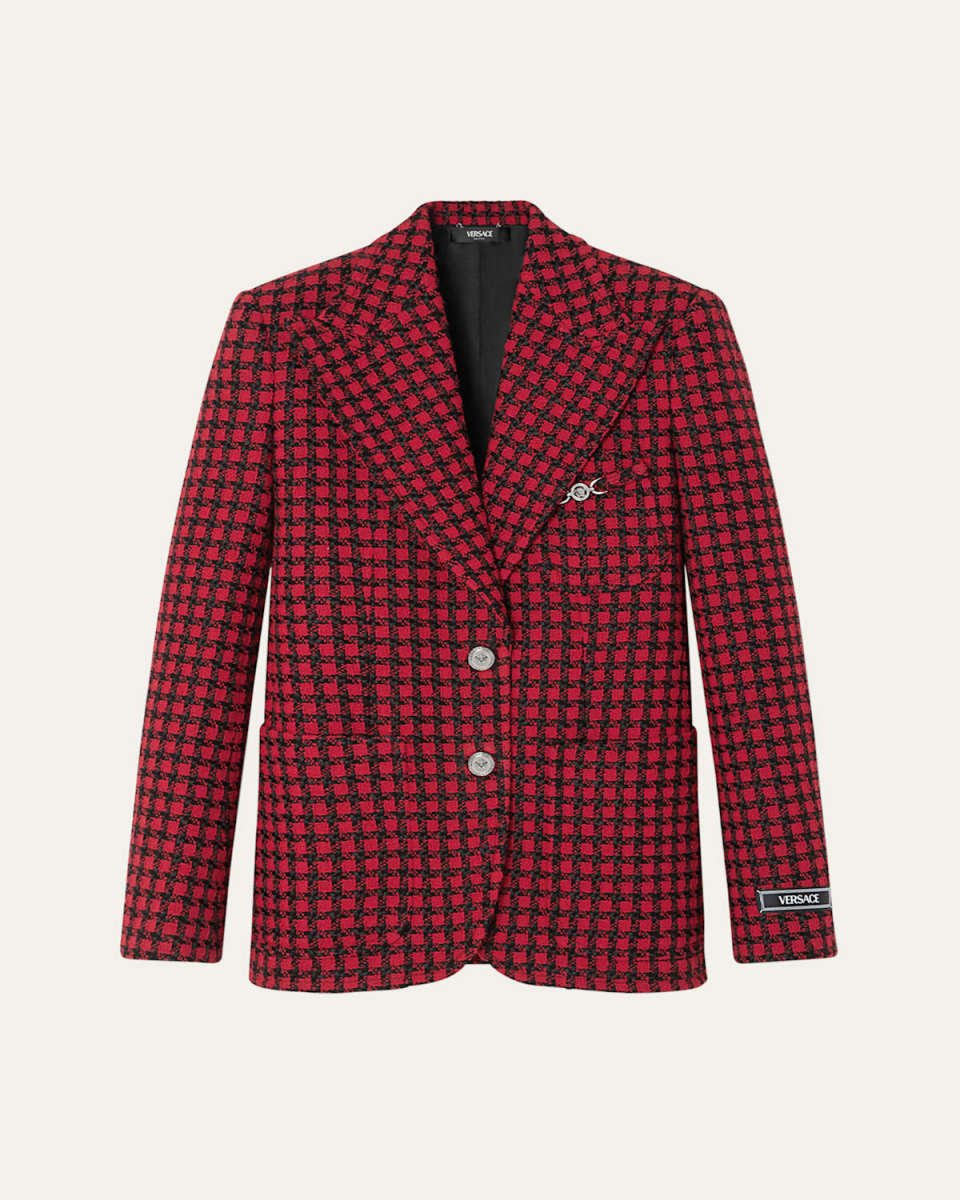 Bicolor Windowpane Tweed Single-Breasted Jacket