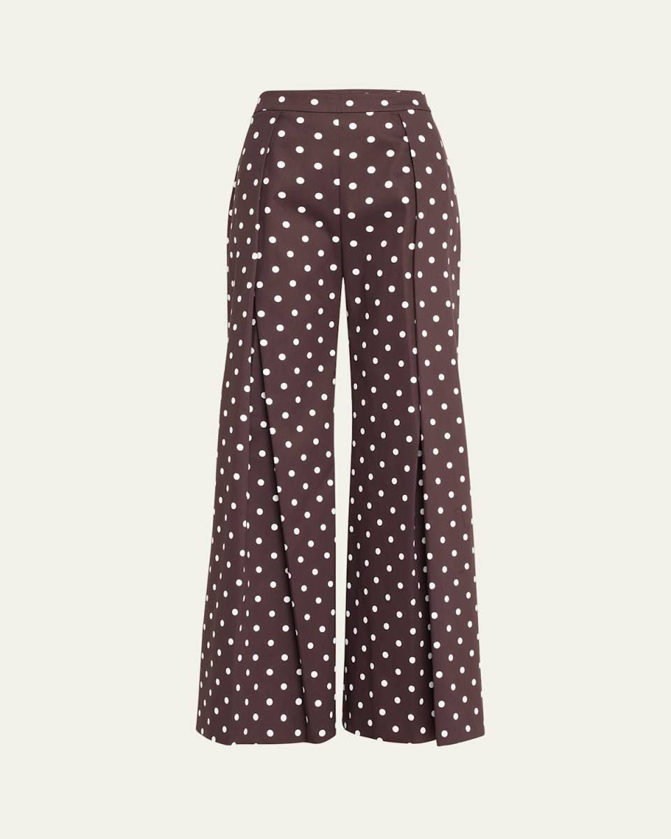 Pleated Wide-Leg Polka-Dot Pants