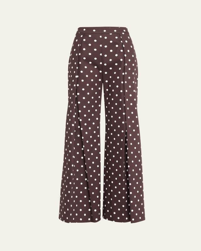 Pleated Wide-Leg Polka-Dot Pants