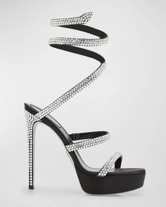 Cleo Strass Snake-Wrap Platform Sandals