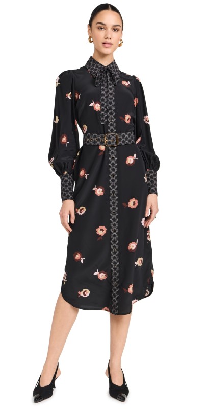 Zimmermann Bow Midi Dress Black Floral