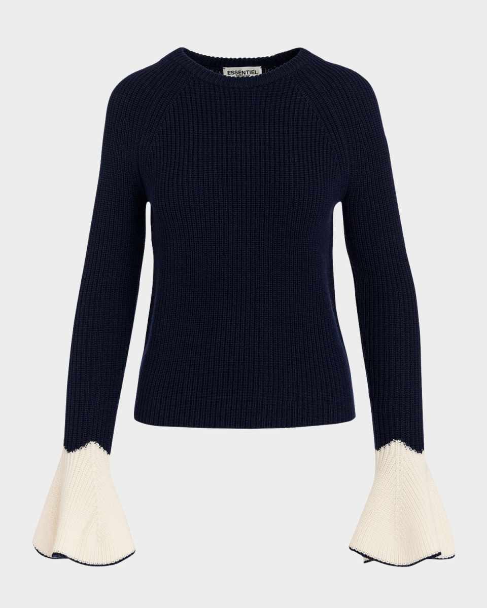 Goodies Rib-Knit Pullover with Flared Cuffs