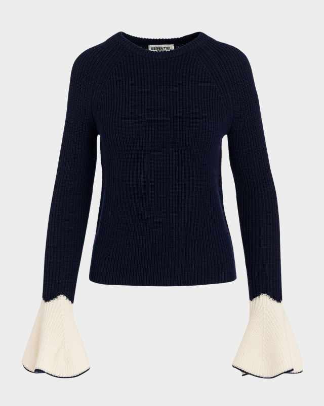 Goodies Rib-Knit Pullover with Flared Cuffs