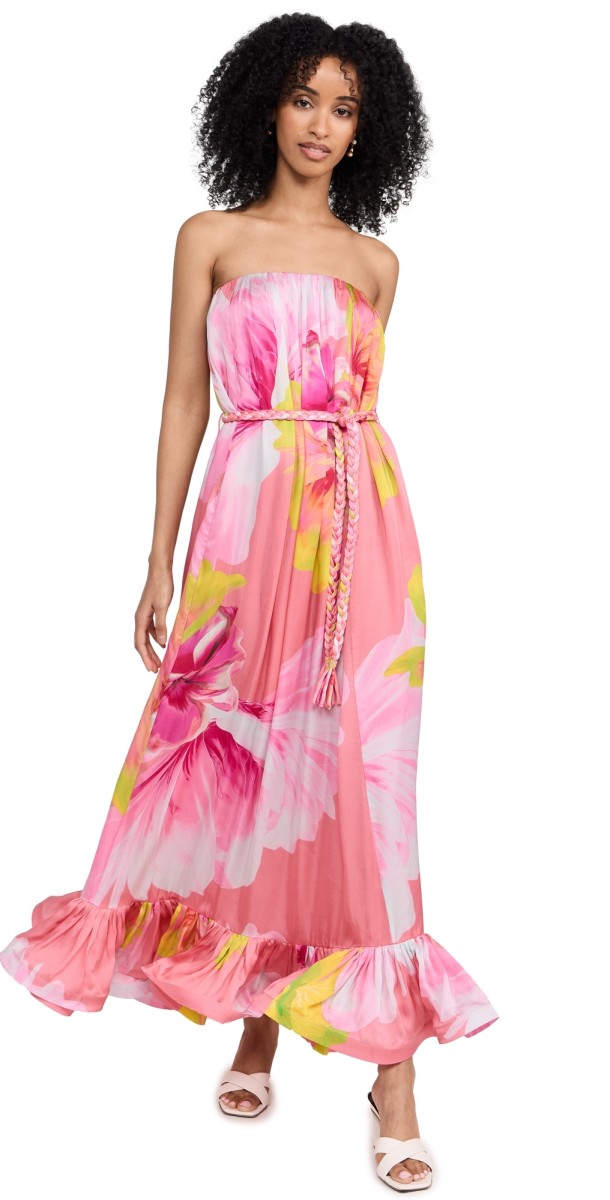 Hemant and Nandita Long Dress With Braided Belt Pink Floral