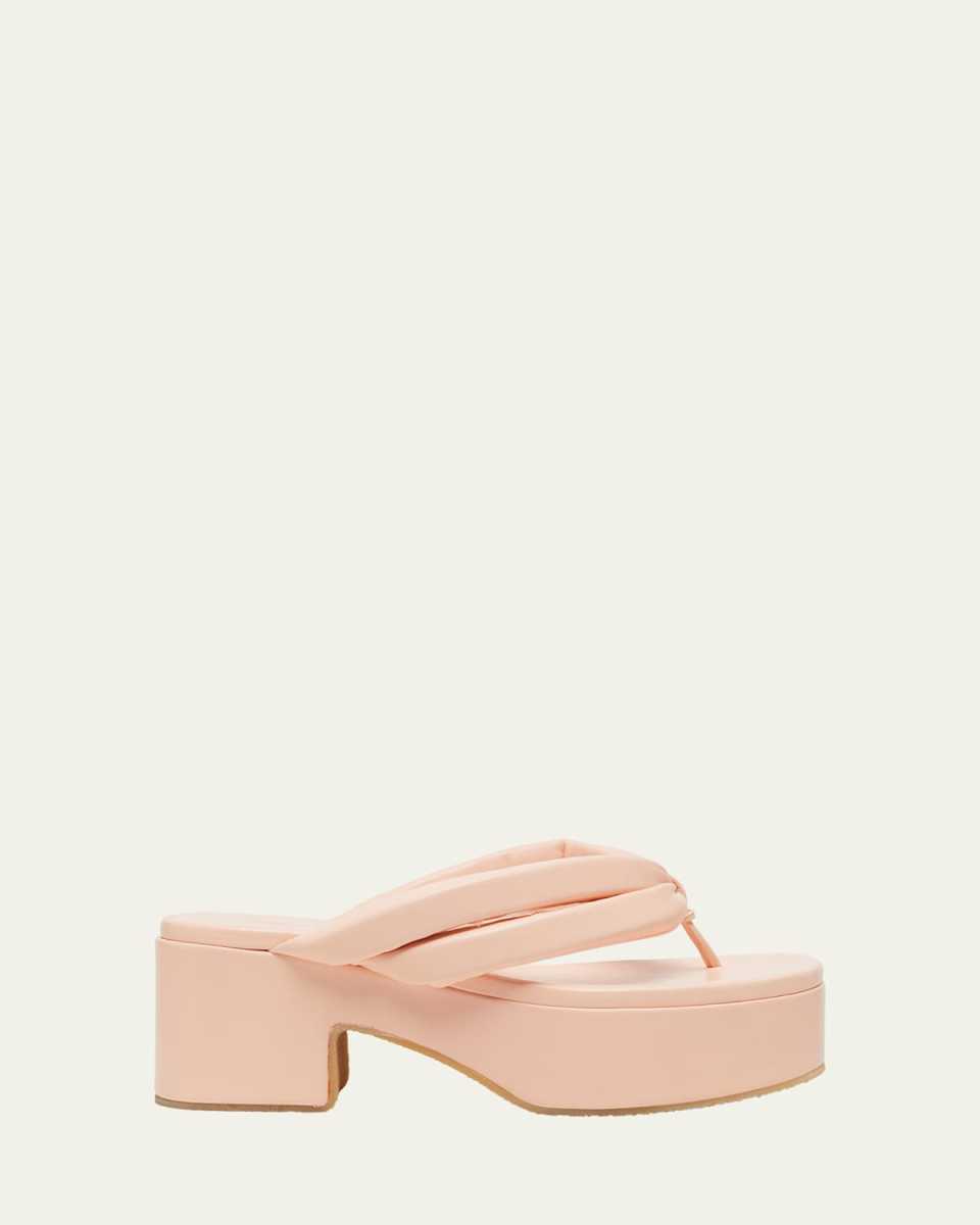 Padded Leather Thong Platform Sandals