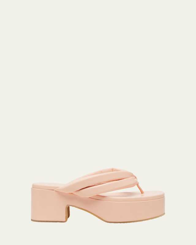 Padded Leather Thong Platform Sandals