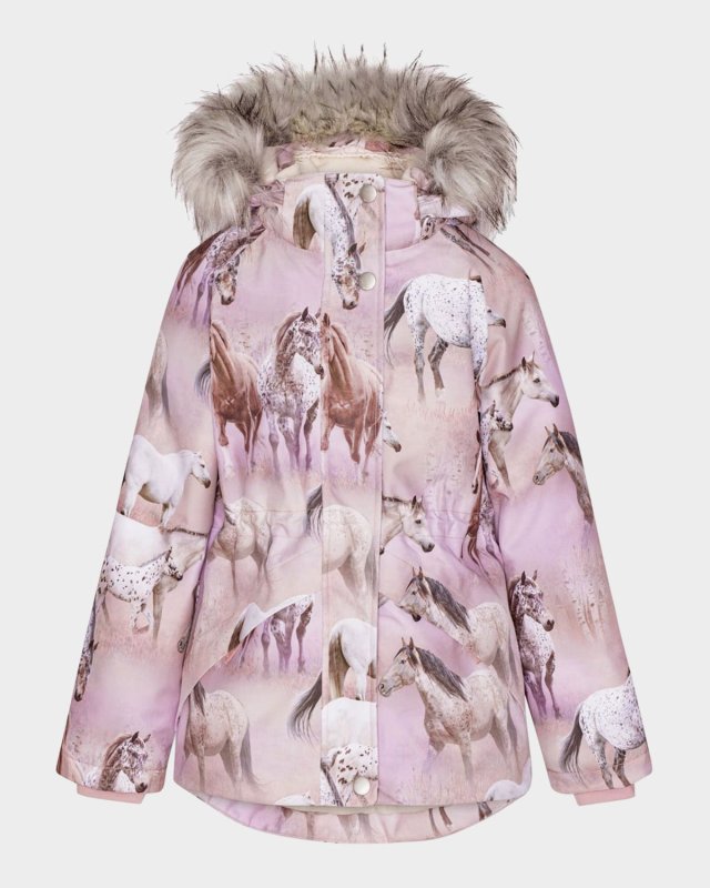 Girl's Cathy Praire Horse-Print Faux Fur Coat, Size 8-10