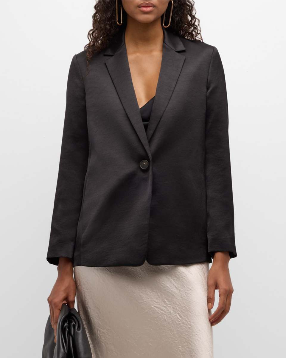 One-Button Fluid Satin Blazer