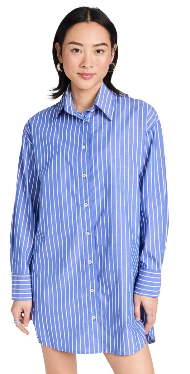Enza Costa Poplin Mini Shirtdress Blue/White