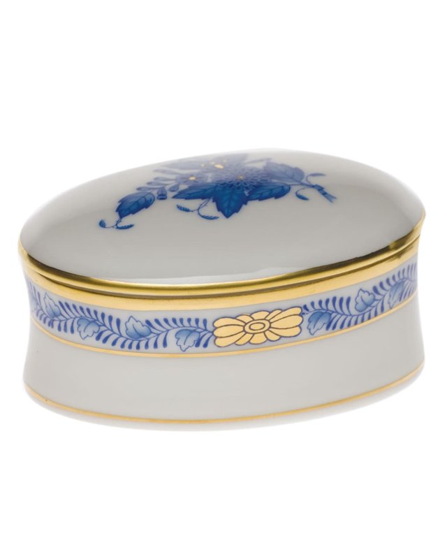 Chinese Bouquet Blue Oval Box