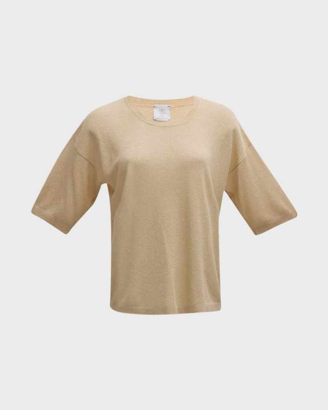 Elbow-Sleeve Crewneck Knit Sweat