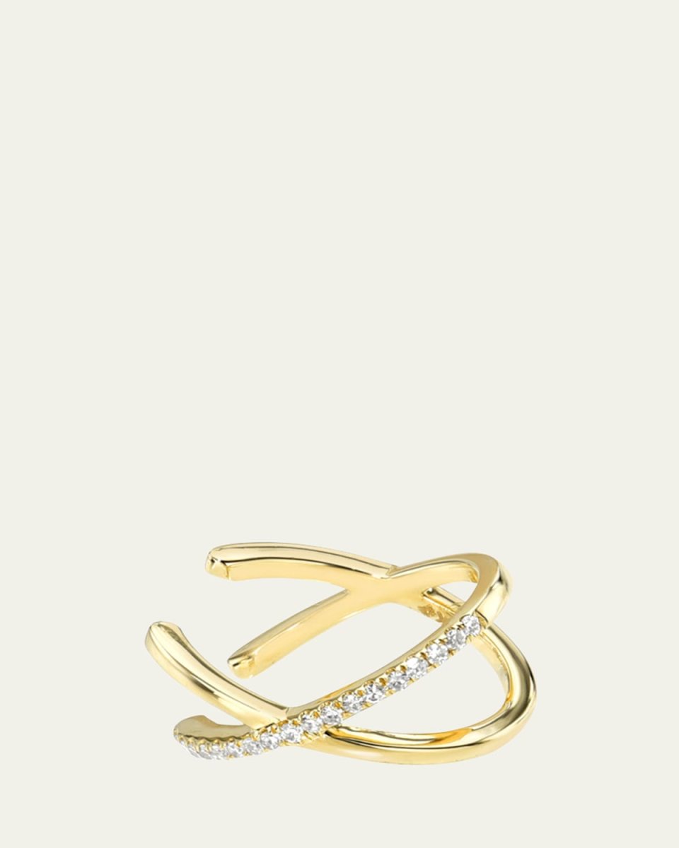 14K Gold Diamond X Ear Cuff, Single