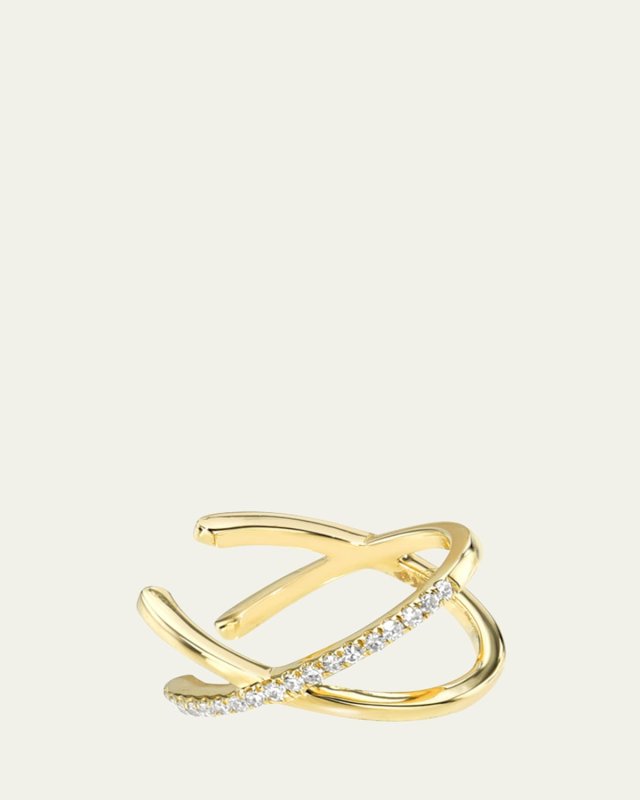 14K Gold Diamond X Ear Cuff, Single