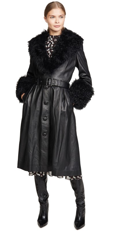 Saks Potts Foxy Shearling Trench Coat Black