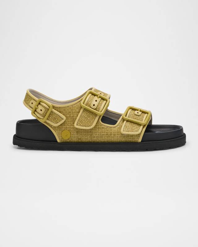 Milano Raffia Dual-Buckle Slingback Sandals