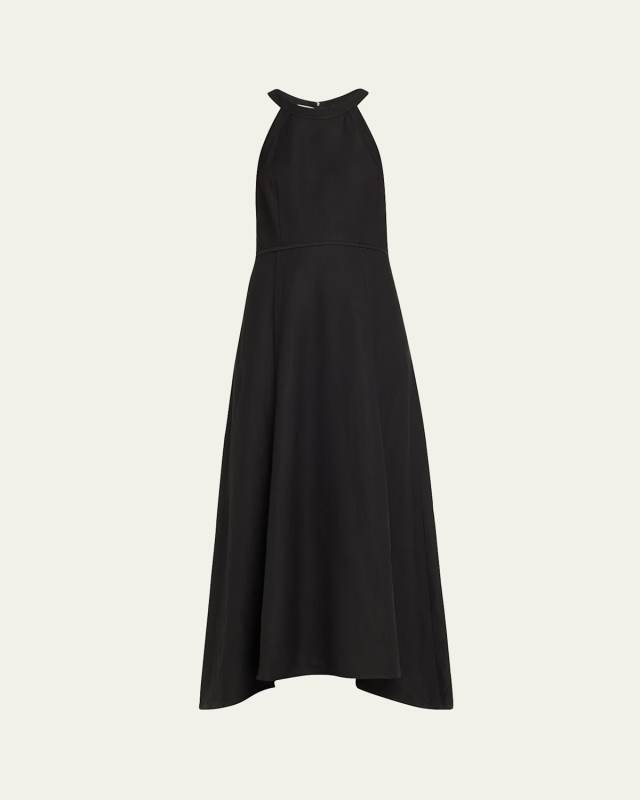 Fluid Linen Twill Maxi Dress with Monili Detail
