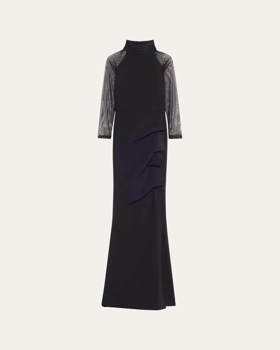 Maylys Mock-Neck Long-Sleeve Illusion Gown