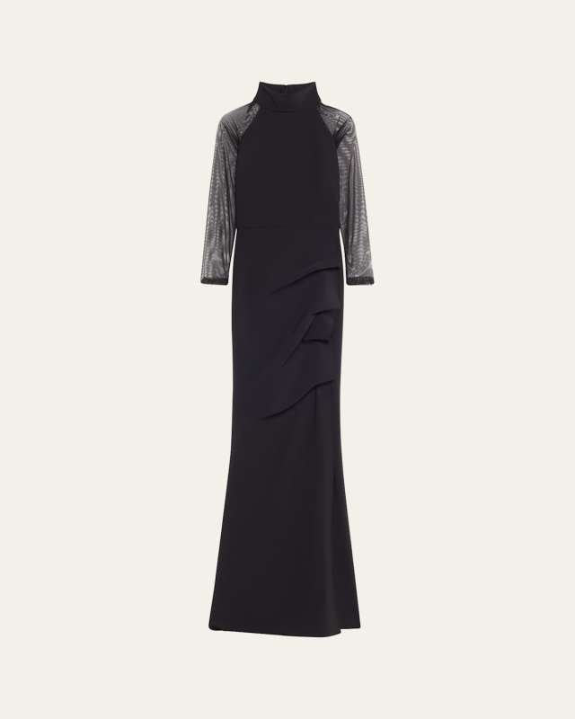Maylys Mock-Neck Long-Sleeve Illusion Gown