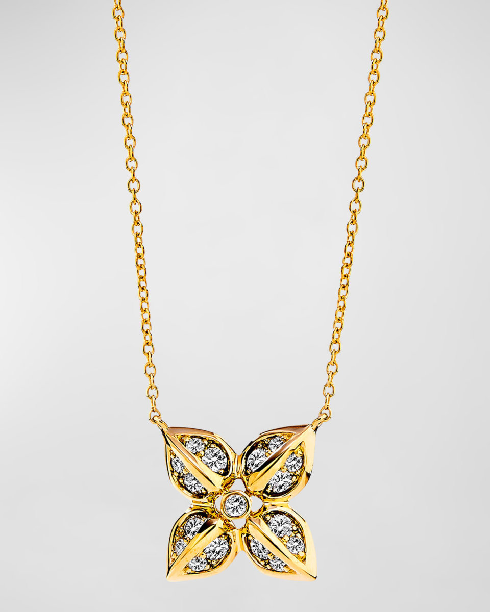 18K Yellow Gold Jardin Flower Necklace with Diamonds