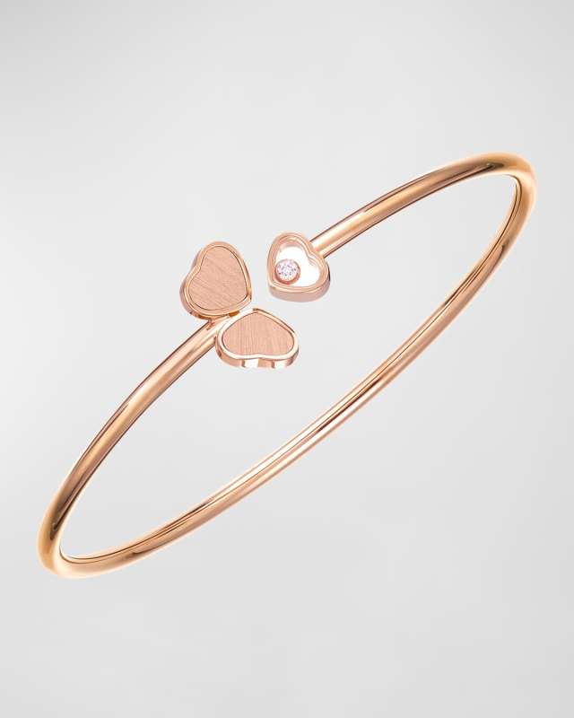 Happy Hearts 18K Rose Gold Triple Heart Diamond Bracelet, Size Medium