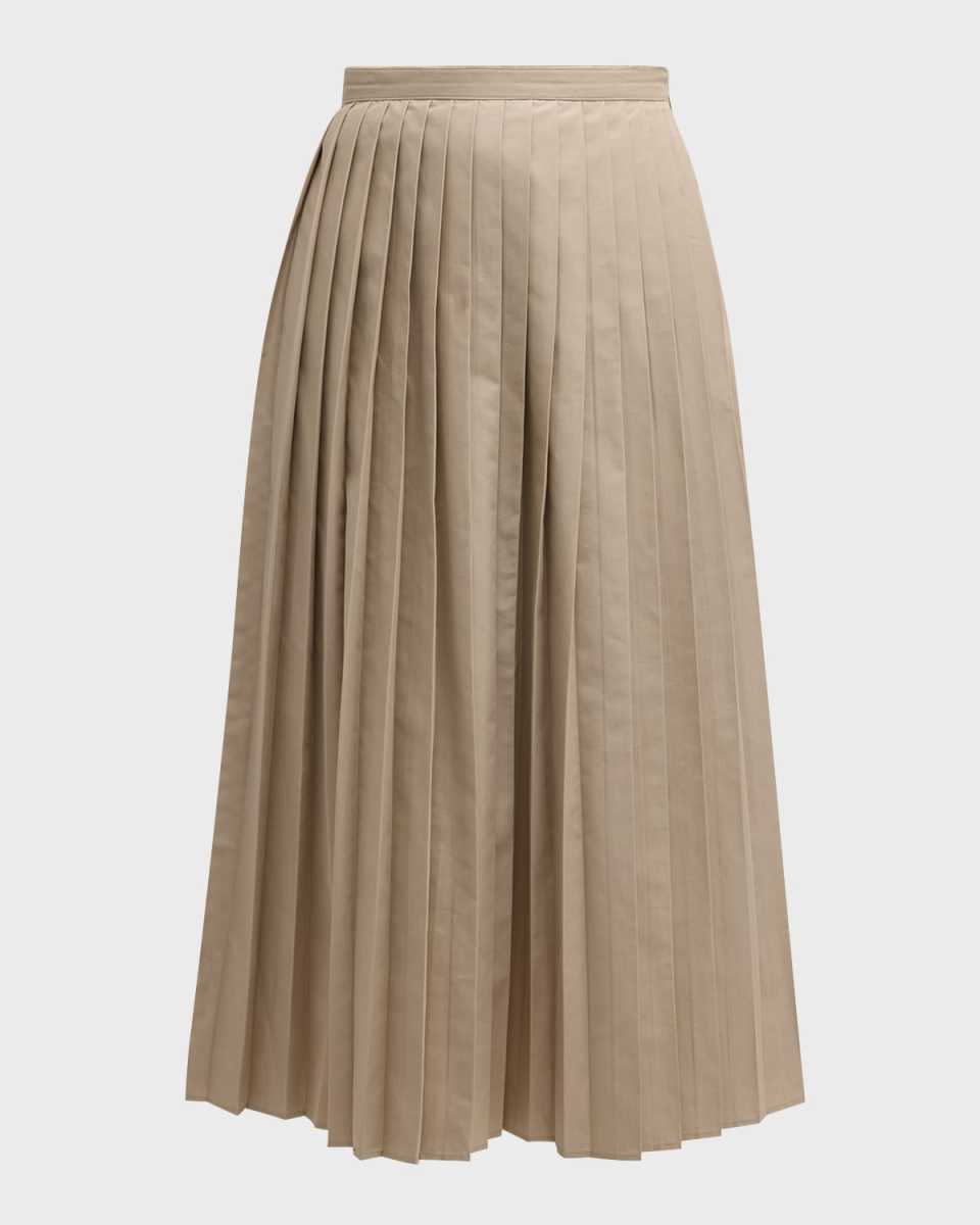 Pleated Cotton Poplin Midi Skirt