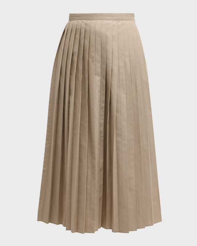 Pleated Cotton Poplin Midi Skirt