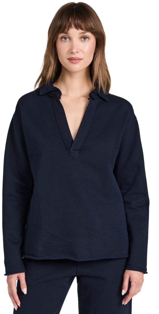 Splendid Cassie Terry Polo Shirt Navy